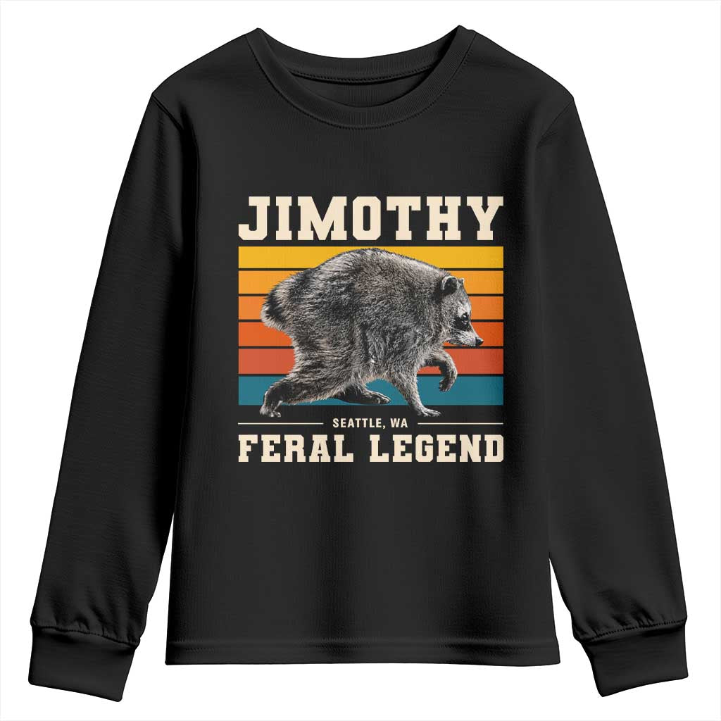 Jimothy from Seattle WA Feral Legend Raccoon Youth Sweatshirt Viral Trash Panda Retro Sunset Strip Graphic TS02 Black Print Your Wear