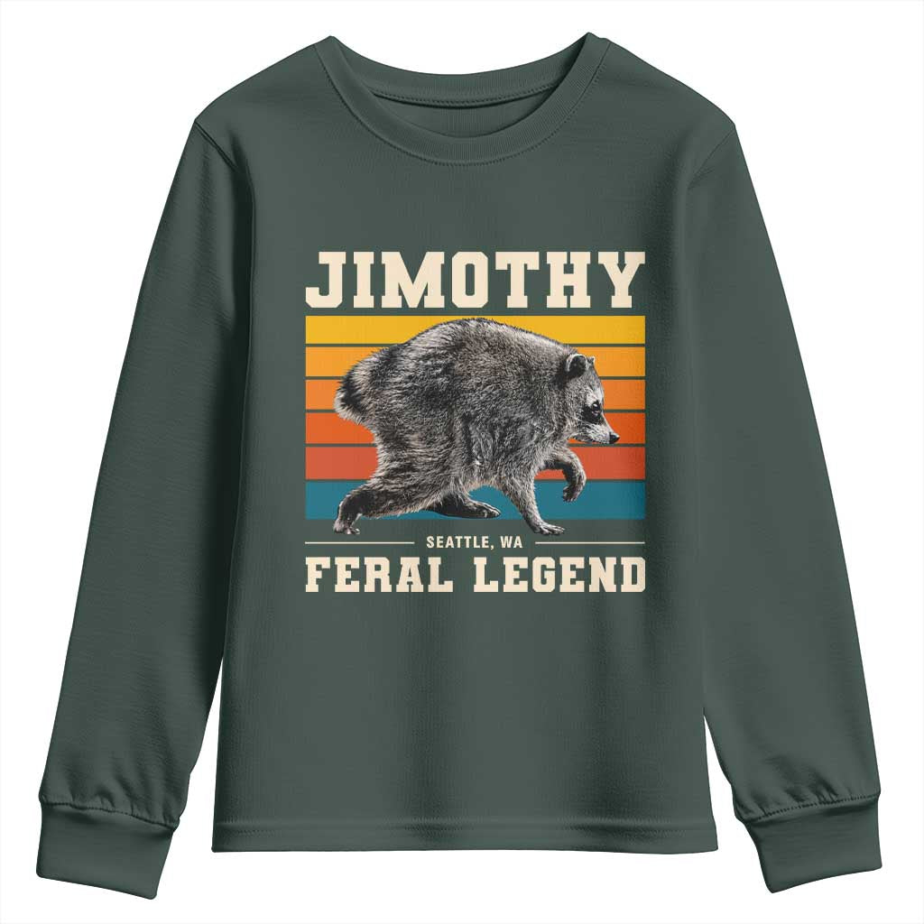 Jimothy from Seattle WA Feral Legend Raccoon Youth Sweatshirt Viral Trash Panda Retro Sunset Strip Graphic TS02 Dark Forest Green Print Your Wear