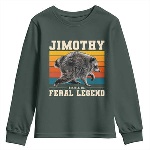 Jimothy from Seattle WA Feral Legend Raccoon Youth Sweatshirt Viral Trash Panda Retro Sunset Strip Graphic TS02 Dark Forest Green Print Your Wear