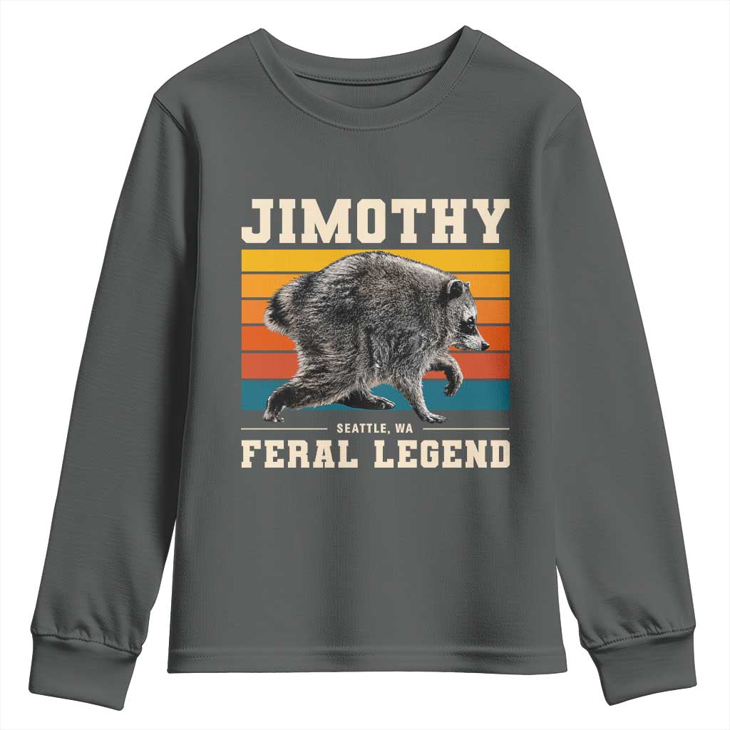 Jimothy from Seattle WA Feral Legend Raccoon Youth Sweatshirt Viral Trash Panda Retro Sunset Strip Graphic TS02 Dark Heather Print Your Wear