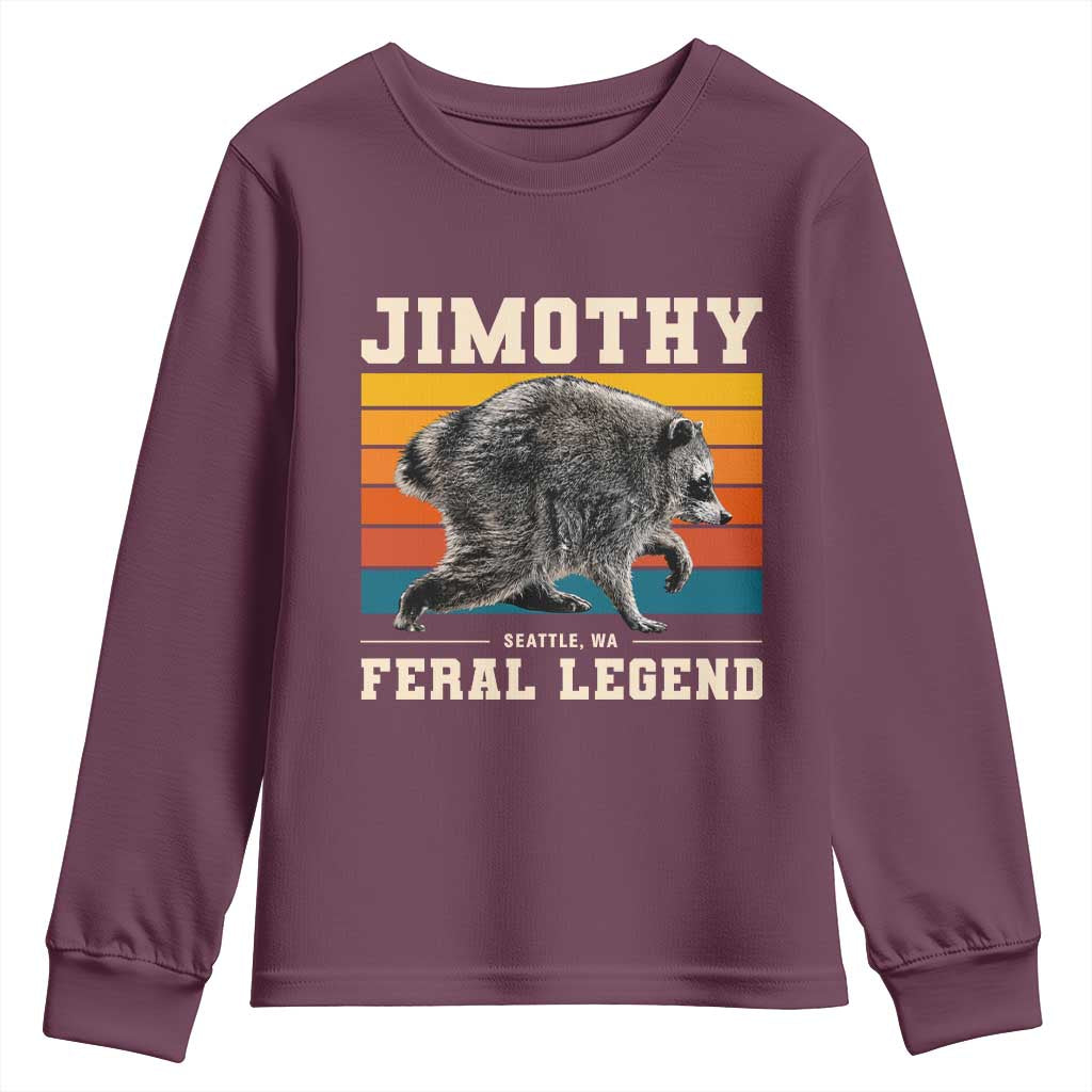 Jimothy from Seattle WA Feral Legend Raccoon Youth Sweatshirt Viral Trash Panda Retro Sunset Strip Graphic TS02 Maroon Print Your Wear