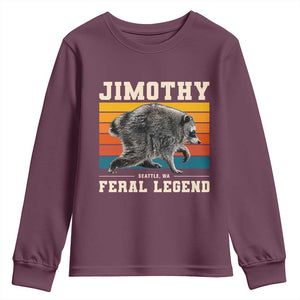 Jimothy from Seattle WA Feral Legend Raccoon Youth Sweatshirt Viral Trash Panda Retro Sunset Strip Graphic TS02 Maroon Print Your Wear