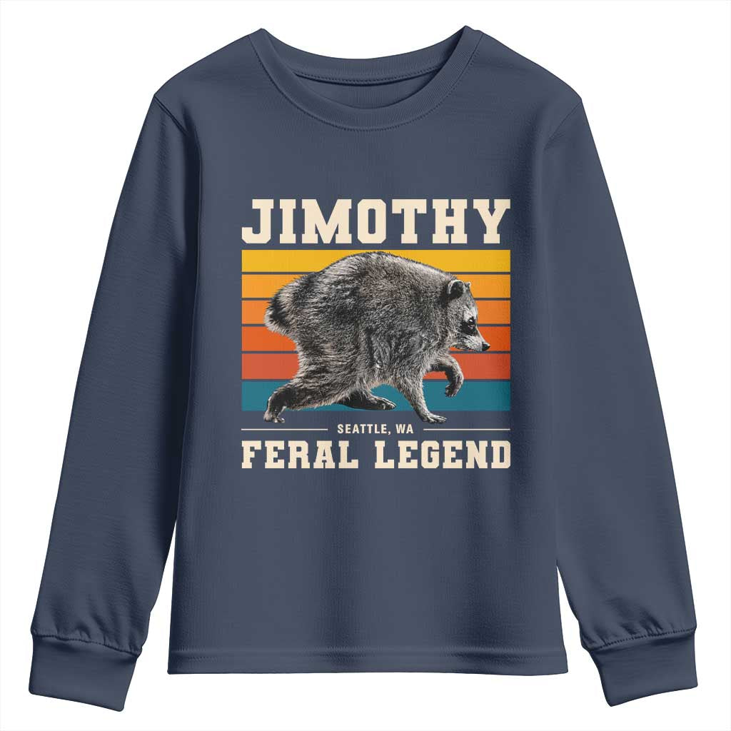Jimothy from Seattle WA Feral Legend Raccoon Youth Sweatshirt Viral Trash Panda Retro Sunset Strip Graphic TS02 Navy Print Your Wear