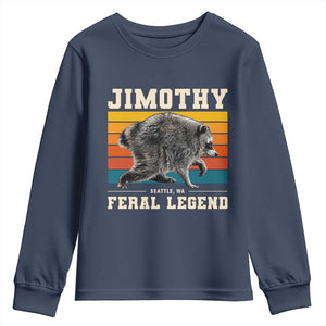 Jimothy from Seattle WA Feral Legend Raccoon Youth Sweatshirt Viral Trash Panda Retro Sunset Strip Graphic TS02 Navy Print Your Wear
