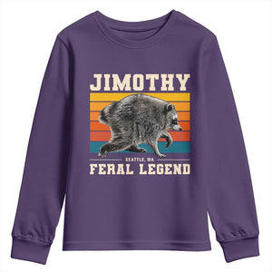 Jimothy from Seattle WA Feral Legend Raccoon Youth Sweatshirt Viral Trash Panda Retro Sunset Strip Graphic TS02 Purple Print Your Wear