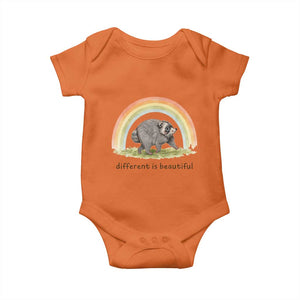 Cute Viral Raccoon Positive Quote Baby Onesie Different Is Beautiful Pastel Rainbow Graphic TS02 Orange Print Your Wear