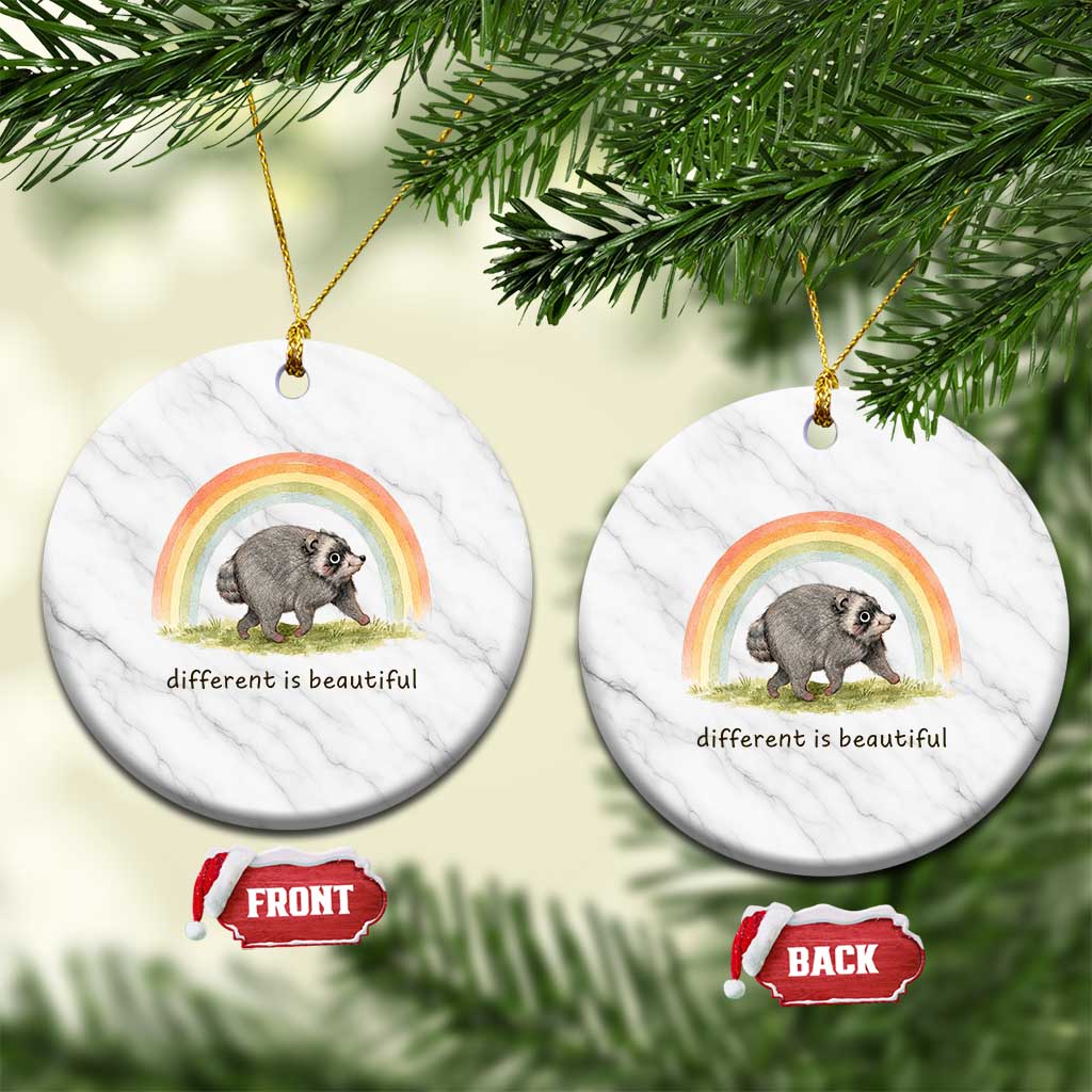 Cute Viral Raccoon Positive Quote Ceramic Ornament Different Is Beautiful Pastel Rainbow Graphic TS02 1pc White Marble Print Your Wear