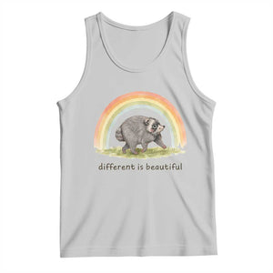 Cute Viral Raccoon Positive Quote Tank Top Different Is Beautiful Pastel Rainbow Graphic