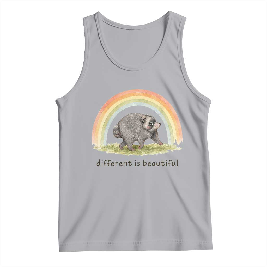 Cute Viral Raccoon Positive Quote Tank Top Different Is Beautiful Pastel Rainbow Graphic