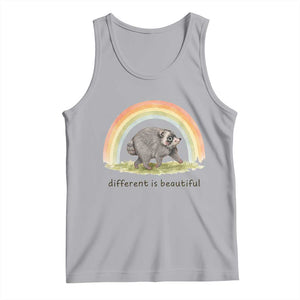 Cute Viral Raccoon Positive Quote Tank Top Different Is Beautiful Pastel Rainbow Graphic