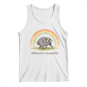 Cute Viral Raccoon Positive Quote Tank Top Different Is Beautiful Pastel Rainbow Graphic