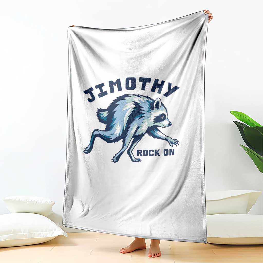 Rock On Jimothy the Raccoon Blue Graphic Throw Blanket Vintage Viral Seattle Trash Panda