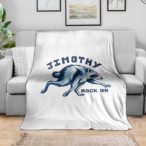 Rock On Jimothy the Raccoon Blue Graphic Throw Blanket Vintage Viral Seattle Trash Panda
