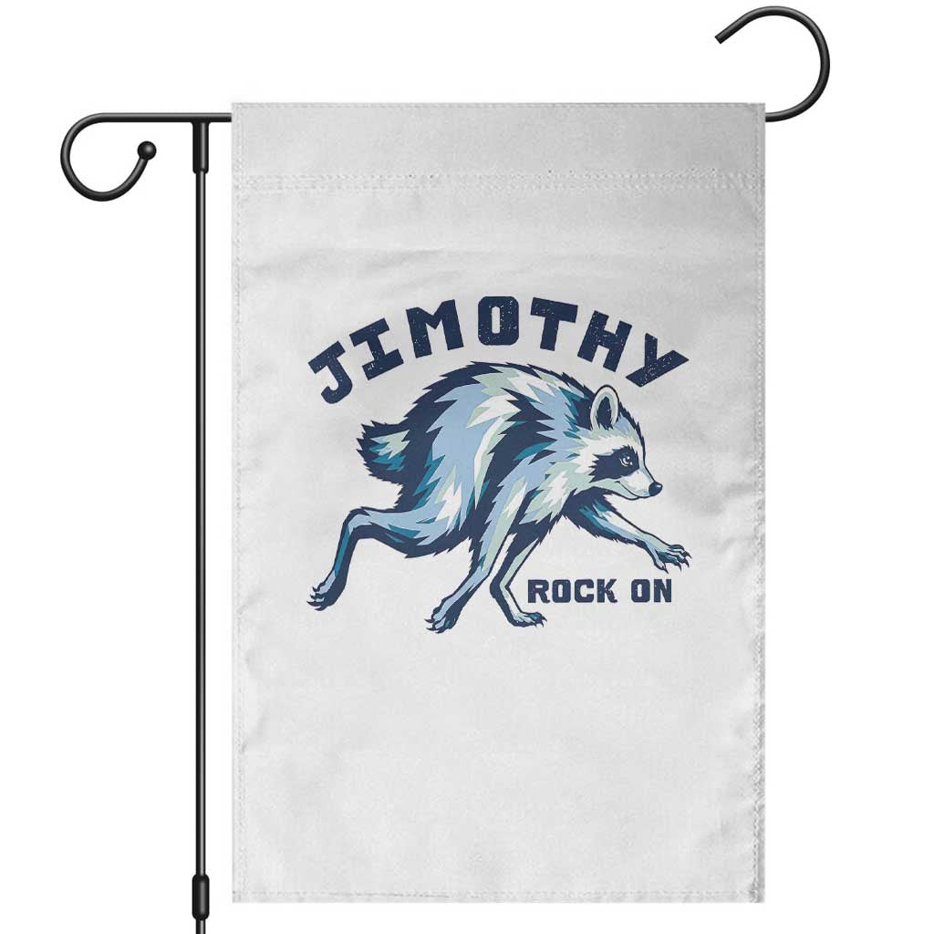 Rock On Jimothy the Raccoon Blue Graphic Garden Flag Vintage Viral Seattle Trash Panda TS02 White Print Your Wear