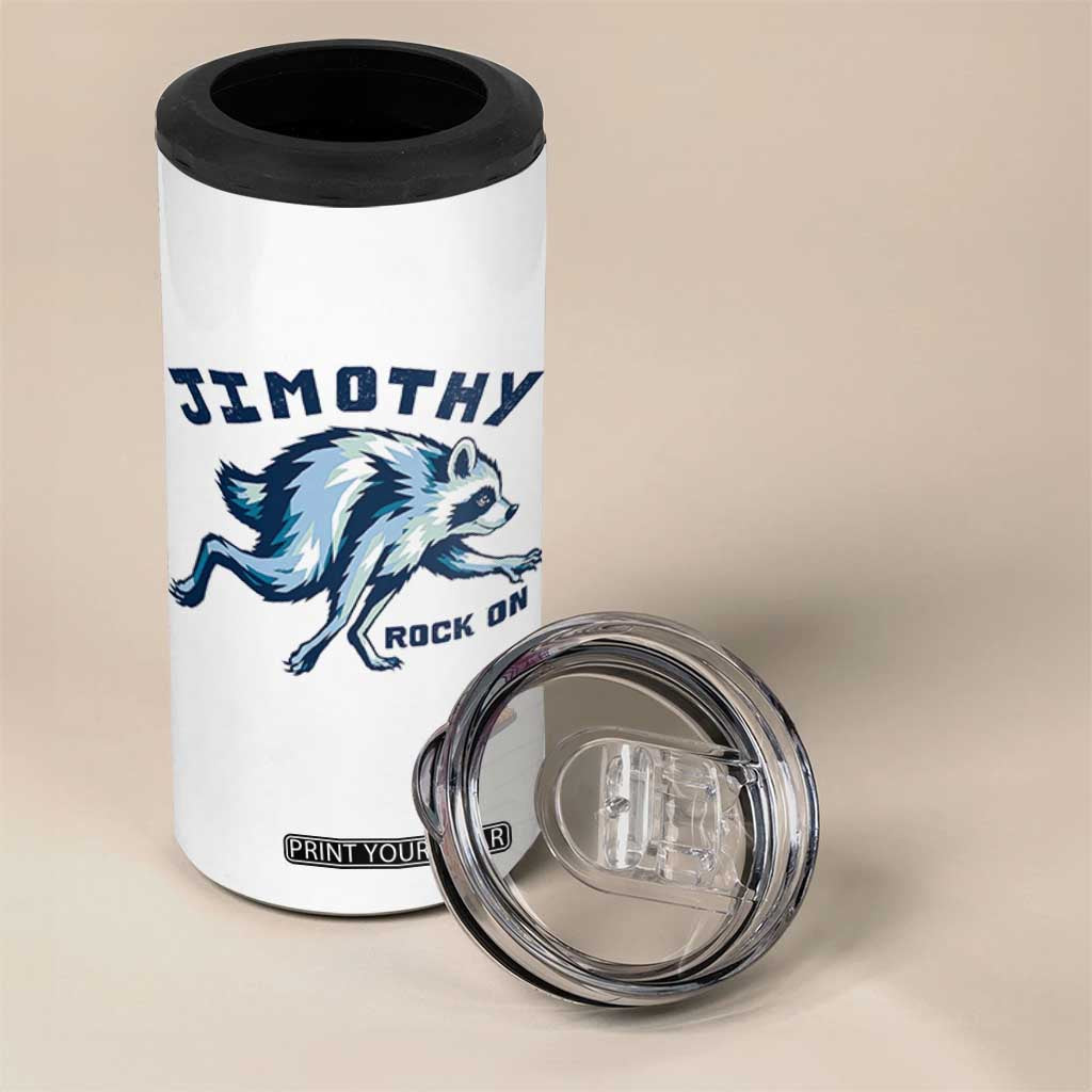 Rock On Jimothy the Raccoon Blue Graphic 4 in 1 Can Cooler Tumbler Vintage Viral Seattle Trash Panda