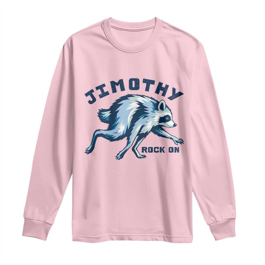 Rock On Jimothy the Raccoon Blue Graphic Long Sleeve Shirt Vintage Viral Seattle Trash Panda TS02 Light Pink Print Your Wear