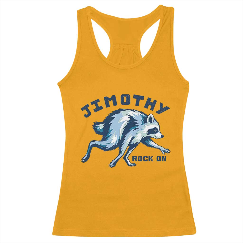 Rock On Jimothy the Raccoon Blue Graphic Racerback Tank Top Vintage Viral Seattle Trash Panda TS02 Gold Print Your Wear