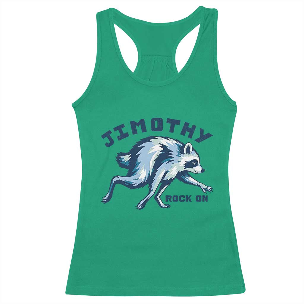 Rock On Jimothy the Raccoon Blue Graphic Racerback Tank Top Vintage Viral Seattle Trash Panda TS02 Irish Green Print Your Wear
