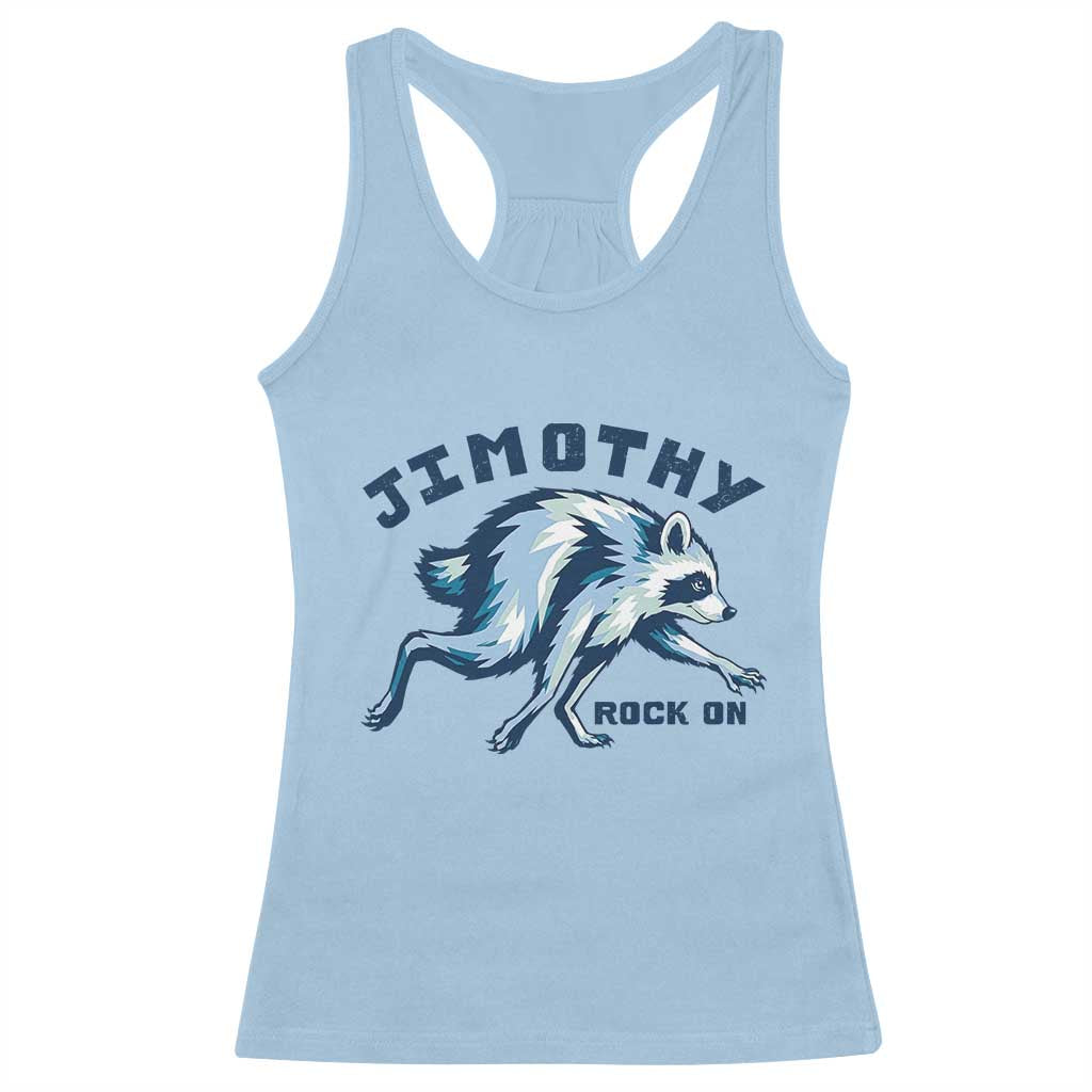 Rock On Jimothy the Raccoon Blue Graphic Racerback Tank Top Vintage Viral Seattle Trash Panda TS02 Light Blue Print Your Wear