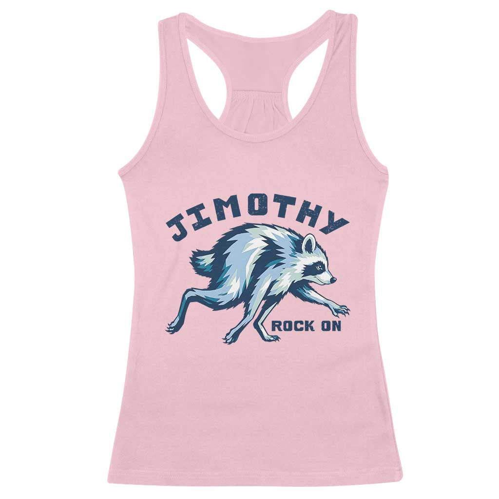 Rock On Jimothy the Raccoon Blue Graphic Racerback Tank Top Vintage Viral Seattle Trash Panda TS02 Light Pink Print Your Wear