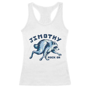 Rock On Jimothy the Raccoon Blue Graphic Racerback Tank Top Vintage Viral Seattle Trash Panda TS02 White Print Your Wear