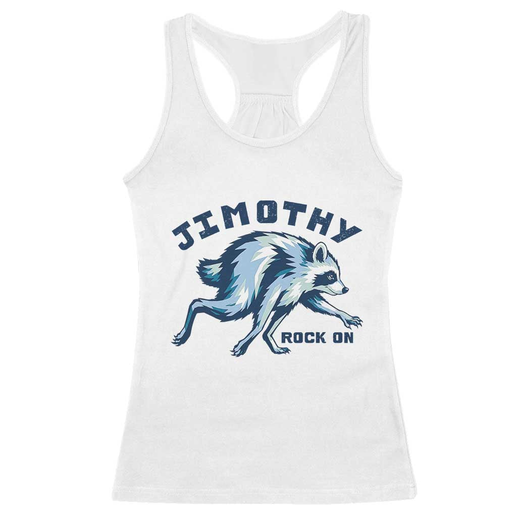 Rock On Jimothy the Raccoon Blue Graphic Racerback Tank Top Vintage Viral Seattle Trash Panda TS02 White Print Your Wear