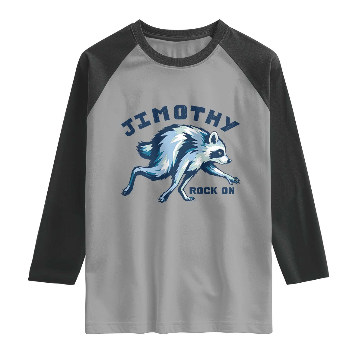Rock On Jimothy the Raccoon Blue Graphic Raglan Shirt Vintage Viral Seattle Trash Panda