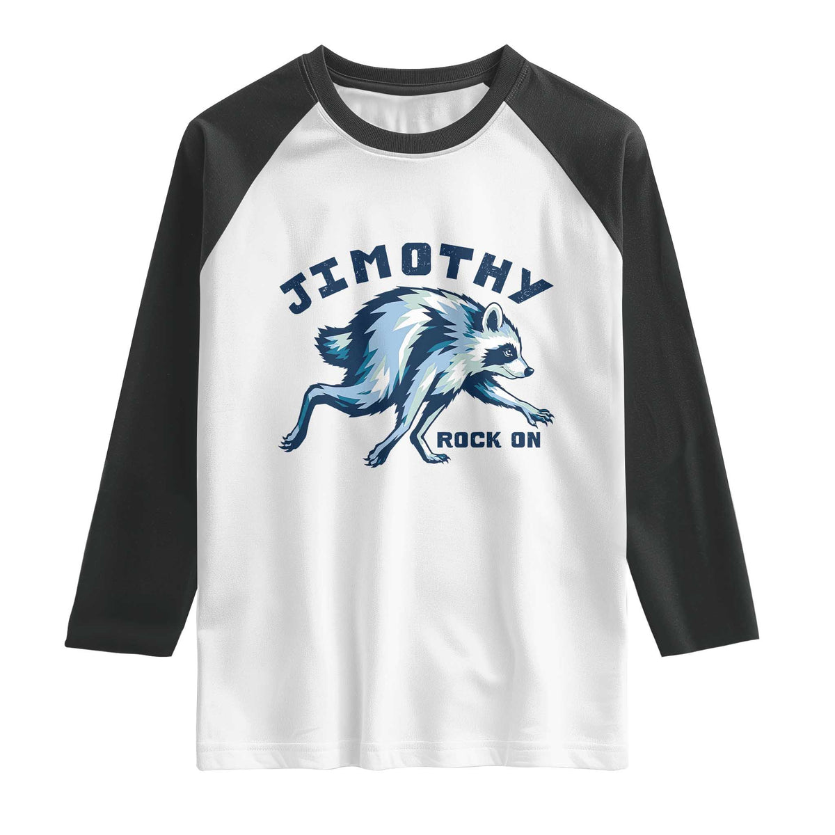 Rock On Jimothy the Raccoon Blue Graphic Raglan Shirt Vintage Viral Seattle Trash Panda