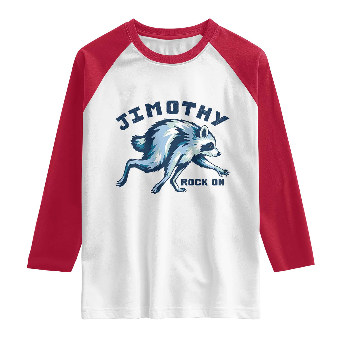 Rock On Jimothy the Raccoon Blue Graphic Raglan Shirt Vintage Viral Seattle Trash Panda