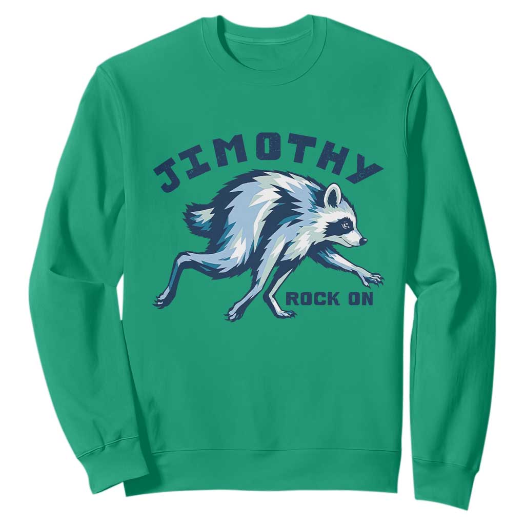Rock On Jimothy the Raccoon Blue Graphic Sweatshirt Vintage Viral Seattle Trash Panda TS02 Irish Green Print Your Wear