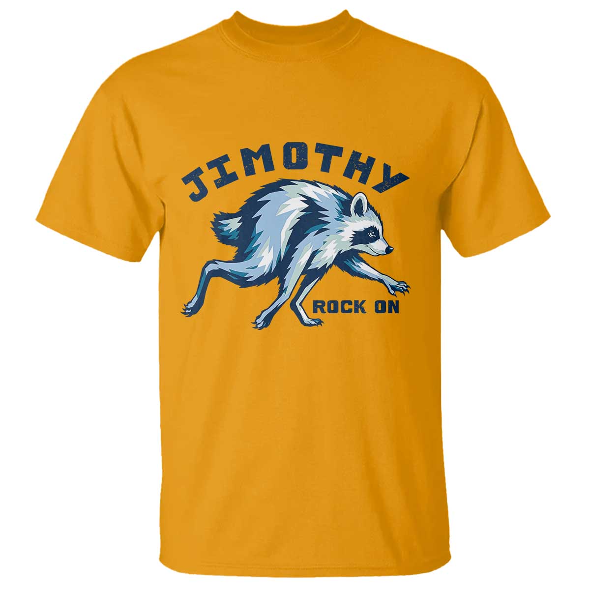 Rock On Jimothy the Raccoon Blue Graphic T Shirt Vintage Viral Seattle Trash Panda TS02 Gold Print Your Wear