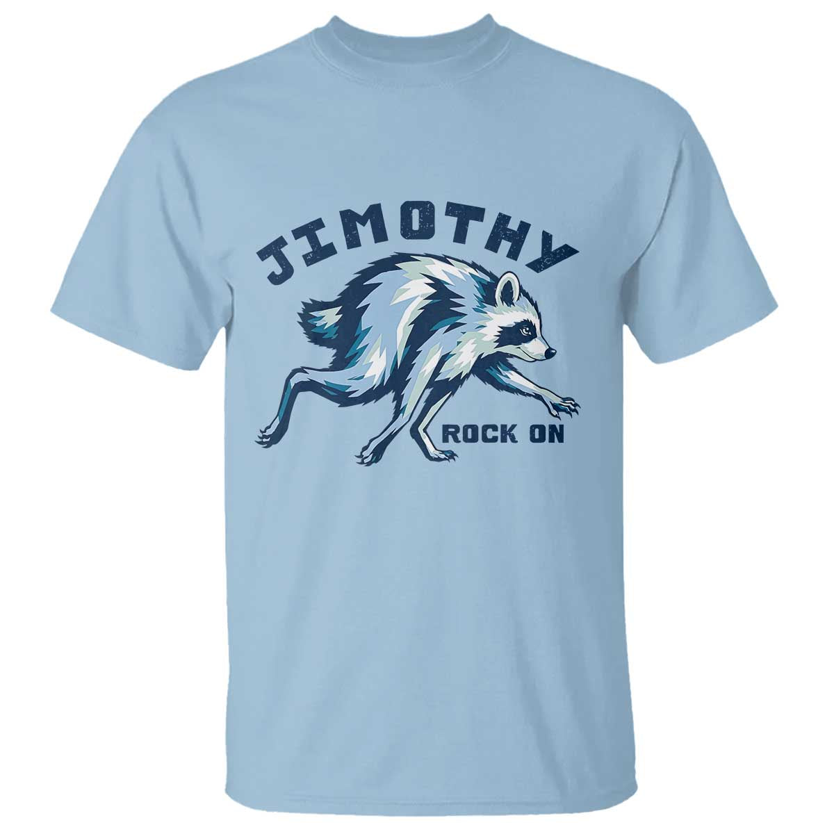 Rock On Jimothy the Raccoon Blue Graphic T Shirt Vintage Viral Seattle Trash Panda TS02 Light Blue Print Your Wear