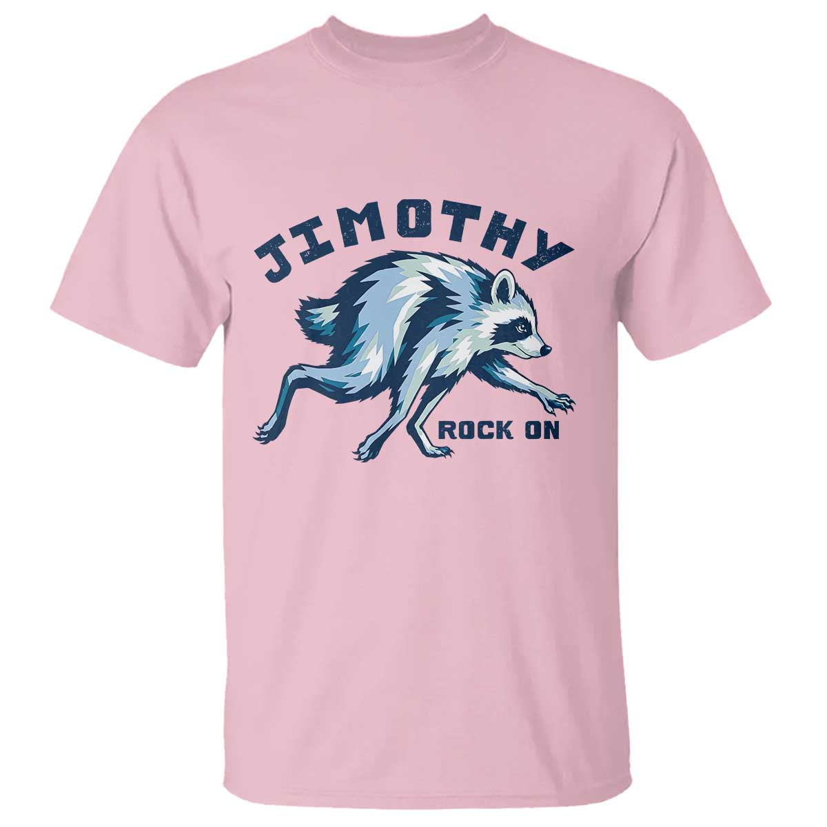 Rock On Jimothy the Raccoon Blue Graphic T Shirt Vintage Viral Seattle Trash Panda TS02 Light Pink Print Your Wear