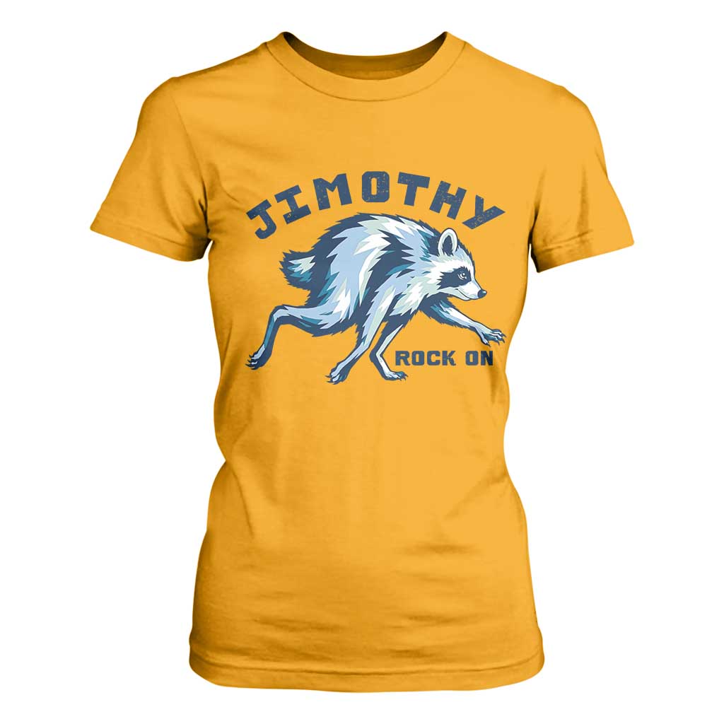 Rock On Jimothy the Raccoon Blue Graphic T Shirt For Women Vintage Viral Seattle Trash Panda TS02 Gold Print Your Wear