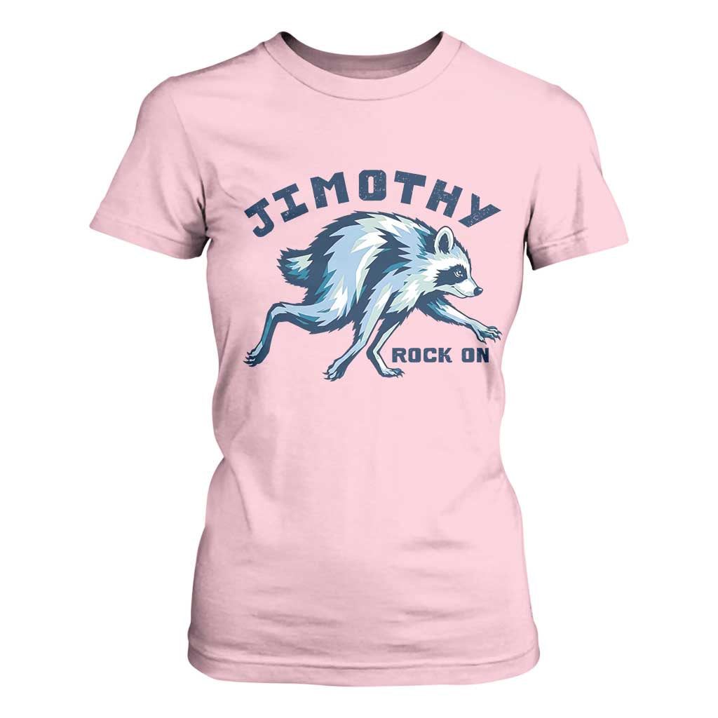 Rock On Jimothy the Raccoon Blue Graphic T Shirt For Women Vintage Viral Seattle Trash Panda TS02 Light Pink Print Your Wear