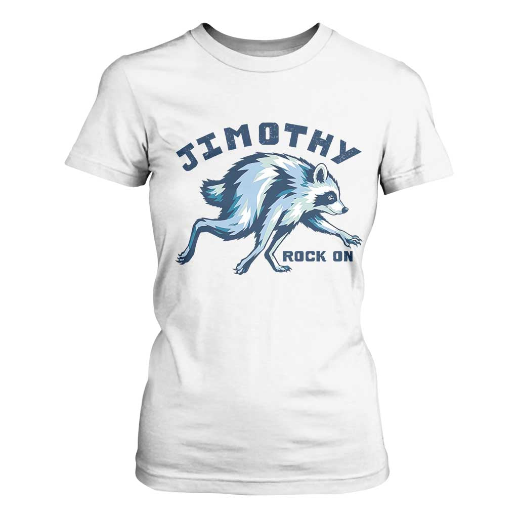 Rock On Jimothy the Raccoon Blue Graphic T Shirt For Women Vintage Viral Seattle Trash Panda TS02 White Print Your Wear