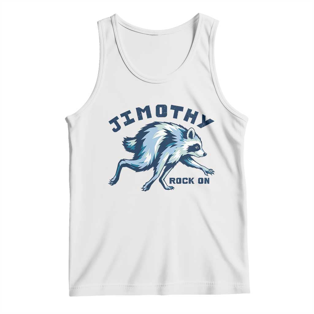 Rock On Jimothy the Raccoon Blue Graphic Tank Top Vintage Viral Seattle Trash Panda TS02 White Print Your Wear