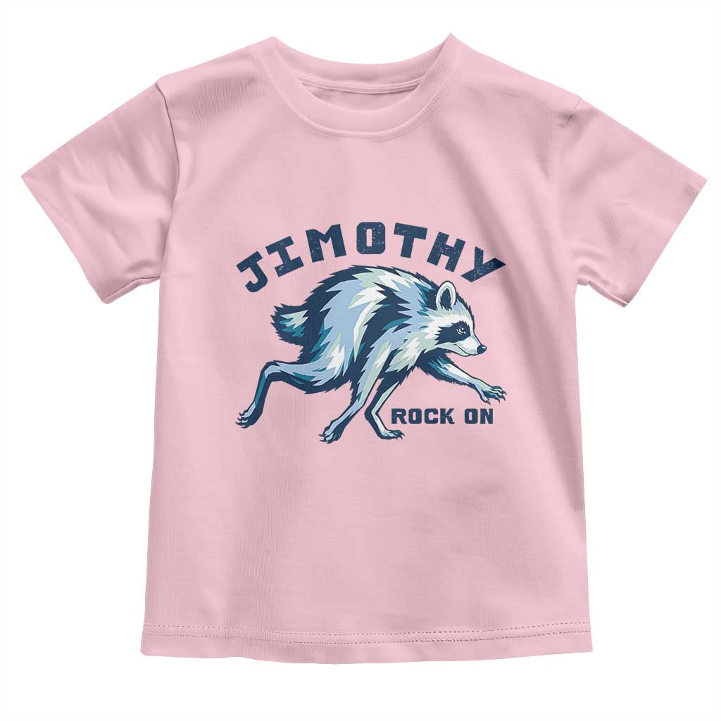 Rock On Jimothy the Raccoon Blue Graphic Toddler T Shirt Vintage Viral Seattle Trash Panda TS02 Light Pink Print Your Wear
