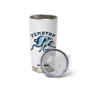 Rock On Jimothy the Raccoon Blue Graphic Tumbler Cup Vintage Viral Seattle Trash Panda