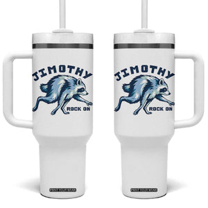 Rock On Jimothy the Raccoon Blue Graphic Tumbler With Handle Vintage Viral Seattle Trash Panda