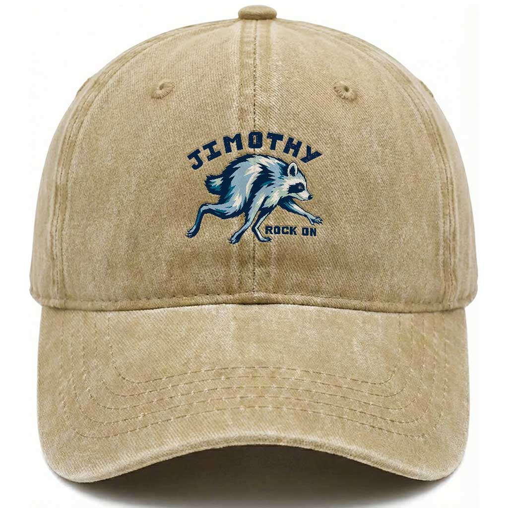 Rock On Jimothy the Raccoon Blue Graphic Washed Cotton Baseball Cap Vintage Viral Seattle Trash Panda TS02 Print Your Wear