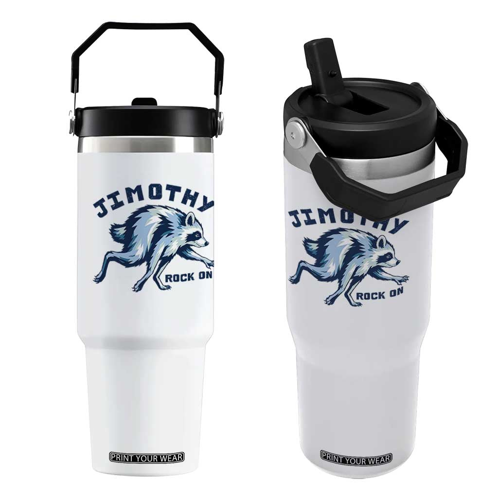 Rock On Jimothy the Raccoon Blue Graphic Flip Straw Tumbler Vintage Viral Seattle Trash Panda TS02 One Size: 30 oz White Print Your Wear