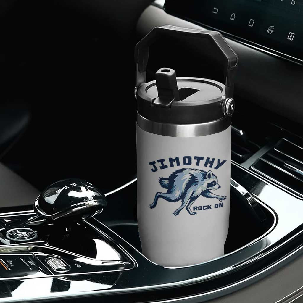 Rock On Jimothy the Raccoon Blue Graphic Flip Straw Tumbler Vintage Viral Seattle Trash Panda