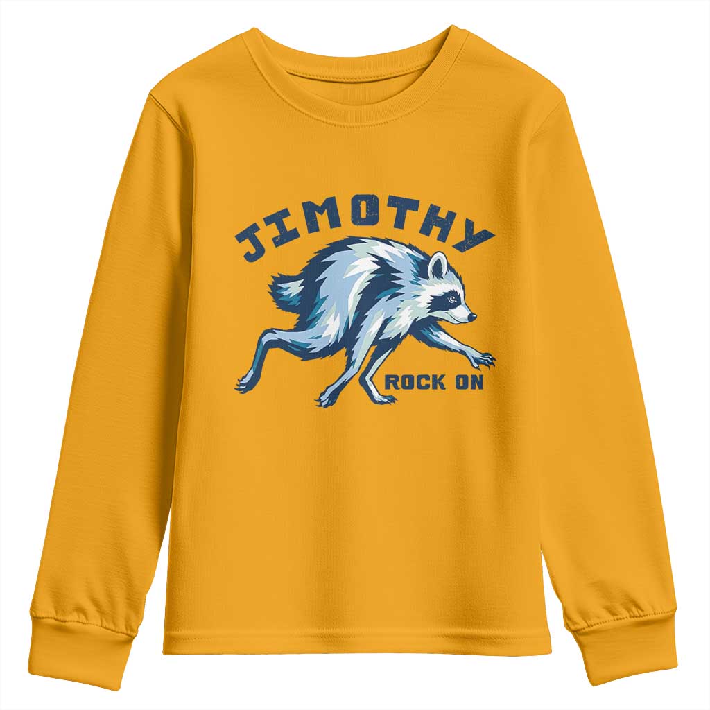 Rock On Jimothy the Raccoon Blue Graphic Youth Sweatshirt Vintage Viral Seattle Trash Panda TS02 Gold Print Your Wear