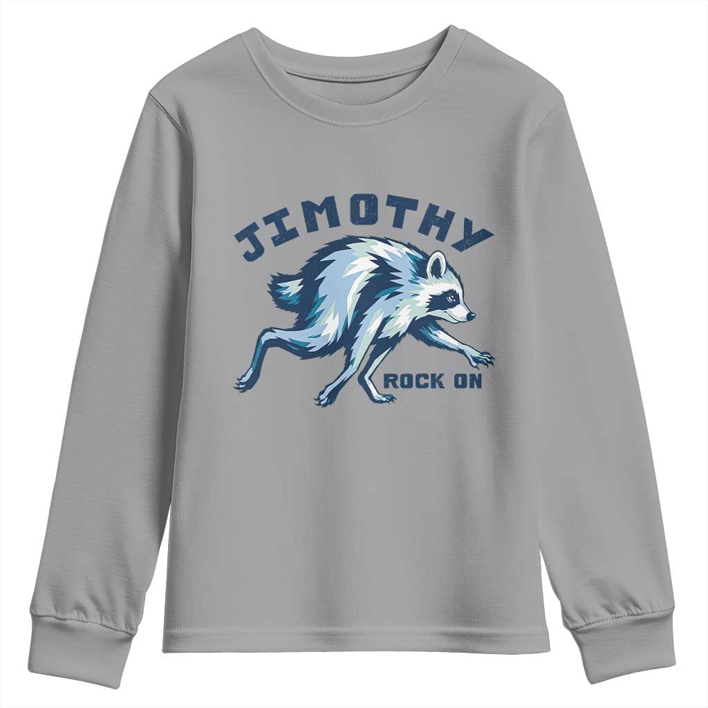 Rock On Jimothy the Raccoon Blue Graphic Youth Sweatshirt Vintage Viral Seattle Trash Panda TS02 Sport Gray Print Your Wear