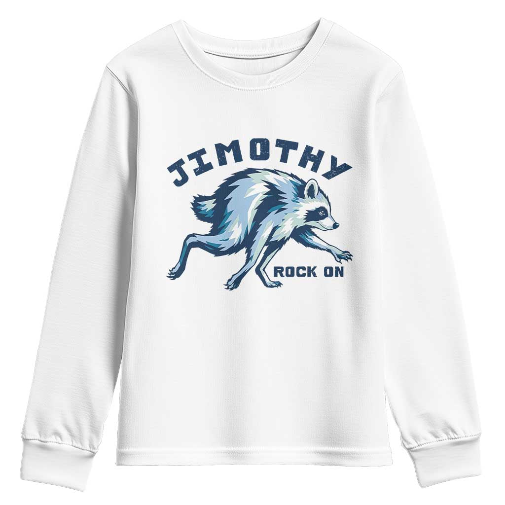 Rock On Jimothy the Raccoon Blue Graphic Youth Sweatshirt Vintage Viral Seattle Trash Panda TS02 White Print Your Wear