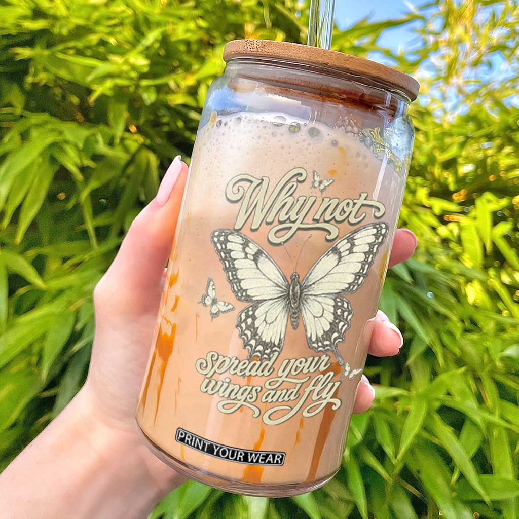 Vintage Retro Cottagecore Butterfly Inspirational Glass Can Why Not Spread Your Wings And Fly TS02 Black Print Your Wear