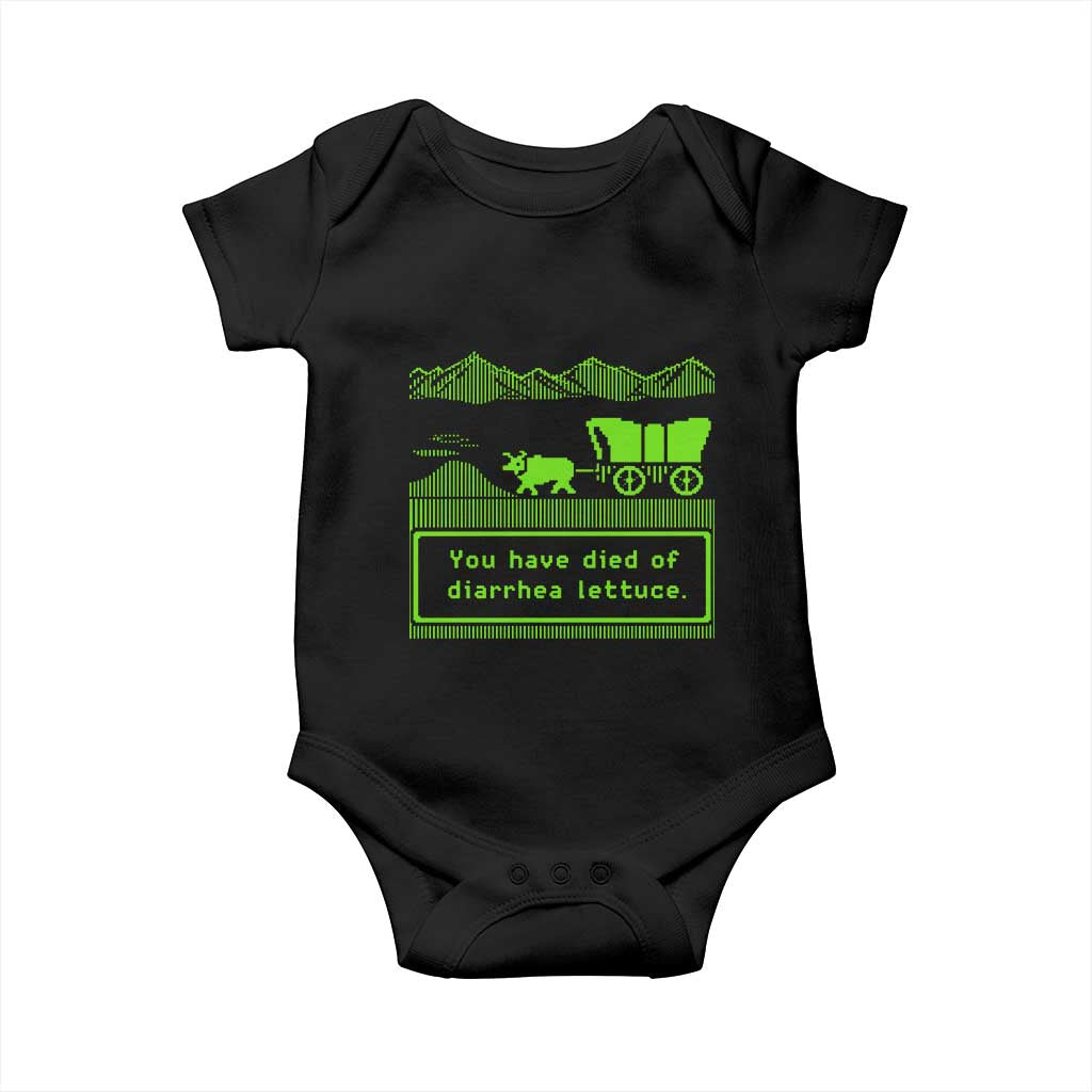 Retro 8-Bit Pixel 80s Game Over Parody Graphic Baby Onesie You Have Died Of Diarrhea Lettuce TS02 Black Print Your Wear
