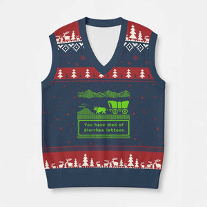 Retro 8-Bit Pixel 80s Game Over Parody Graphic V-Neck Knit Sweater Vest You Have Died Of Diarrhea Lettuce
