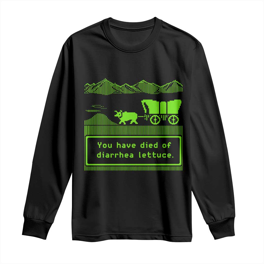 Retro 8-Bit Pixel 80s Game Over Parody Graphic Long Sleeve Shirt You Have Died Of Diarrhea Lettuce TS02 Black Print Your Wear